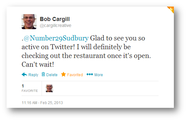 Bob's Tweet to Number 29 Sudbury